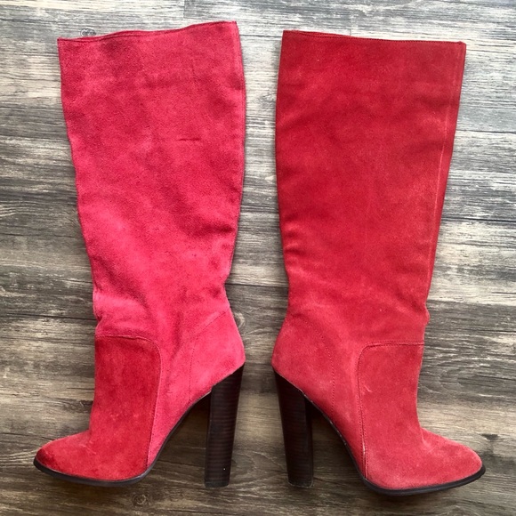 red suede tall boots